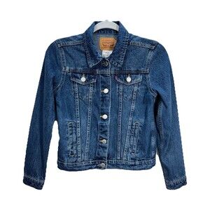 Levis Denim Trucker Jacket Girls Youth Large 12-13YR Button Red Tab Medium Wash